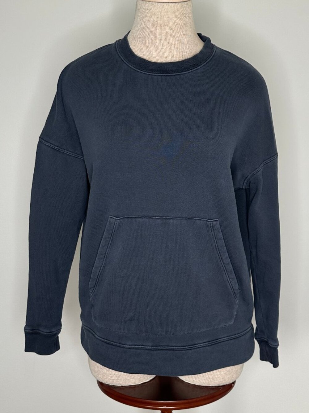 James Perse Women's Crew Neck Kangaroo Pocket Soft Sweatshirt Blue Size 0 Small